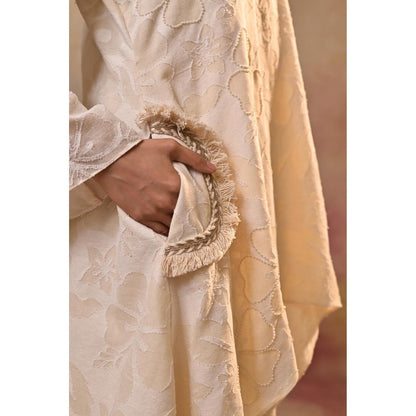 Jasashi Ivory Jacquard Embroidered Kurta with Palazzo (Set of 2)