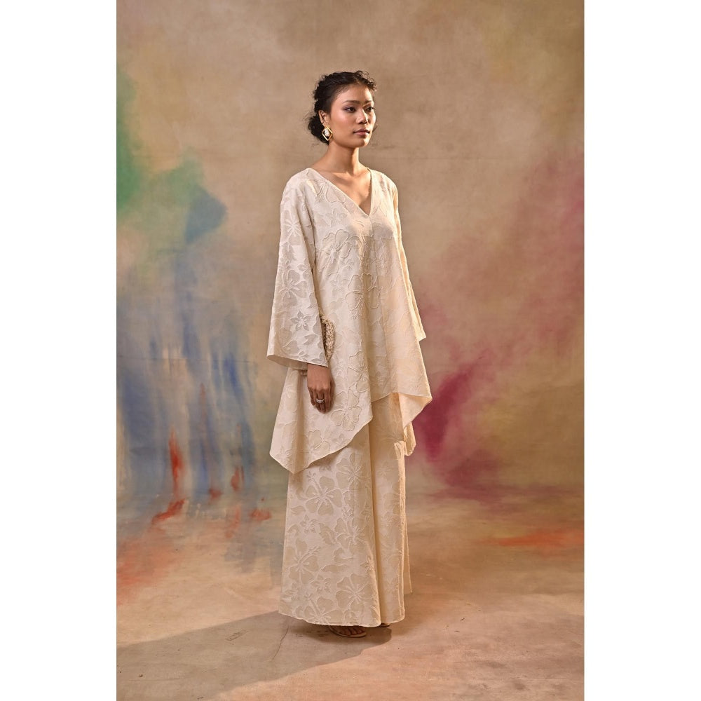 Jasashi Ivory Jacquard Embroidered Kurta with Palazzo (Set of 2)