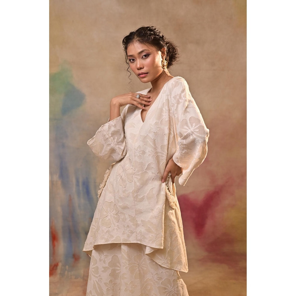 Jasashi Ivory Jacquard Embroidered Kurta with Palazzo (Set of 2)