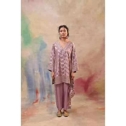 Jasashi Lavender Brocade Kurta with Pant and Potli Bag (Set of 3)
