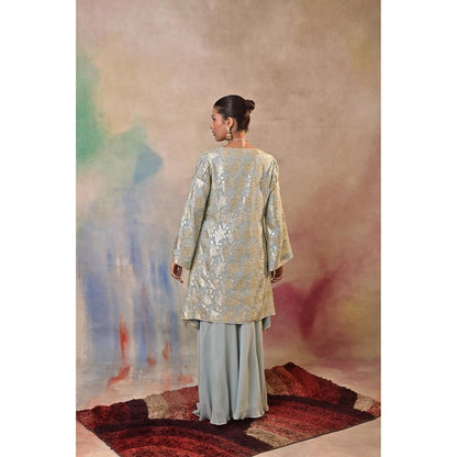 Jasashi Blue Mint Green Brocade Kurta with Palazzo (Set of 2)