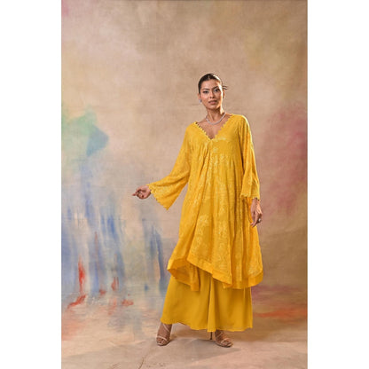 Jasashi Radiant Yellow Embroidered Indo-Western Kurta with Palazzo (Set of 2)