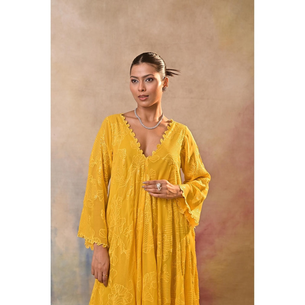 Jasashi Radiant Yellow Embroidered Indo-Western Kurta with Palazzo (Set of 2)