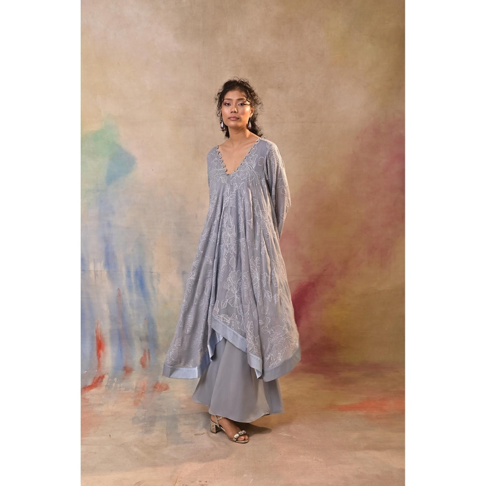 Jasashi Elegant Grey Embroidered Indo-Western Kurta with Palazzo (Set of 2)