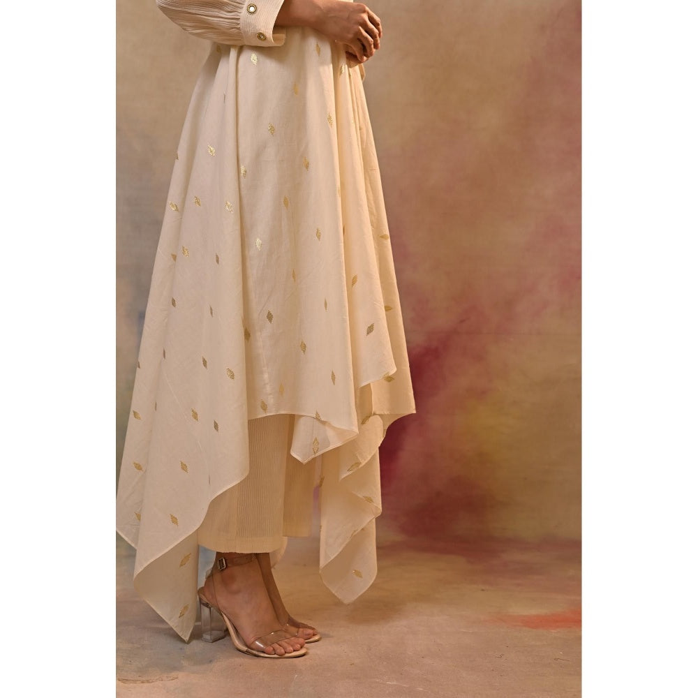 Jasashi Beige Beige Accent Indo-Western Kurta with Pant (Set of 2)