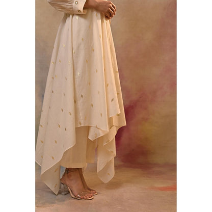 Jasashi Beige Beige Accent Indo-Western Kurta with Pant (Set of 2)