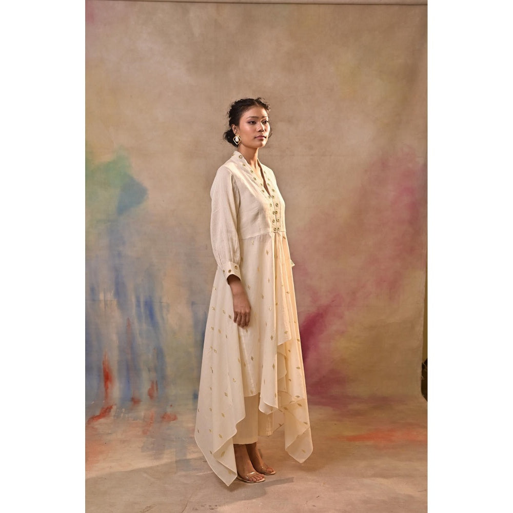 Jasashi Beige Beige Accent Indo-Western Kurta with Pant (Set of 2)