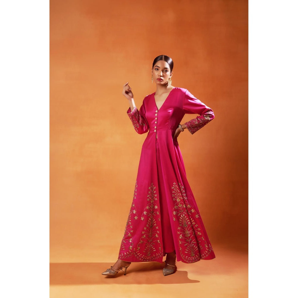 Jasashi Stunning Pink Anarkali with Pant (Set of 2)