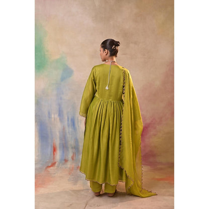 Jasashi Green Floral Embroidered Kurta with Palazzo and Dupatta (Set of 3)