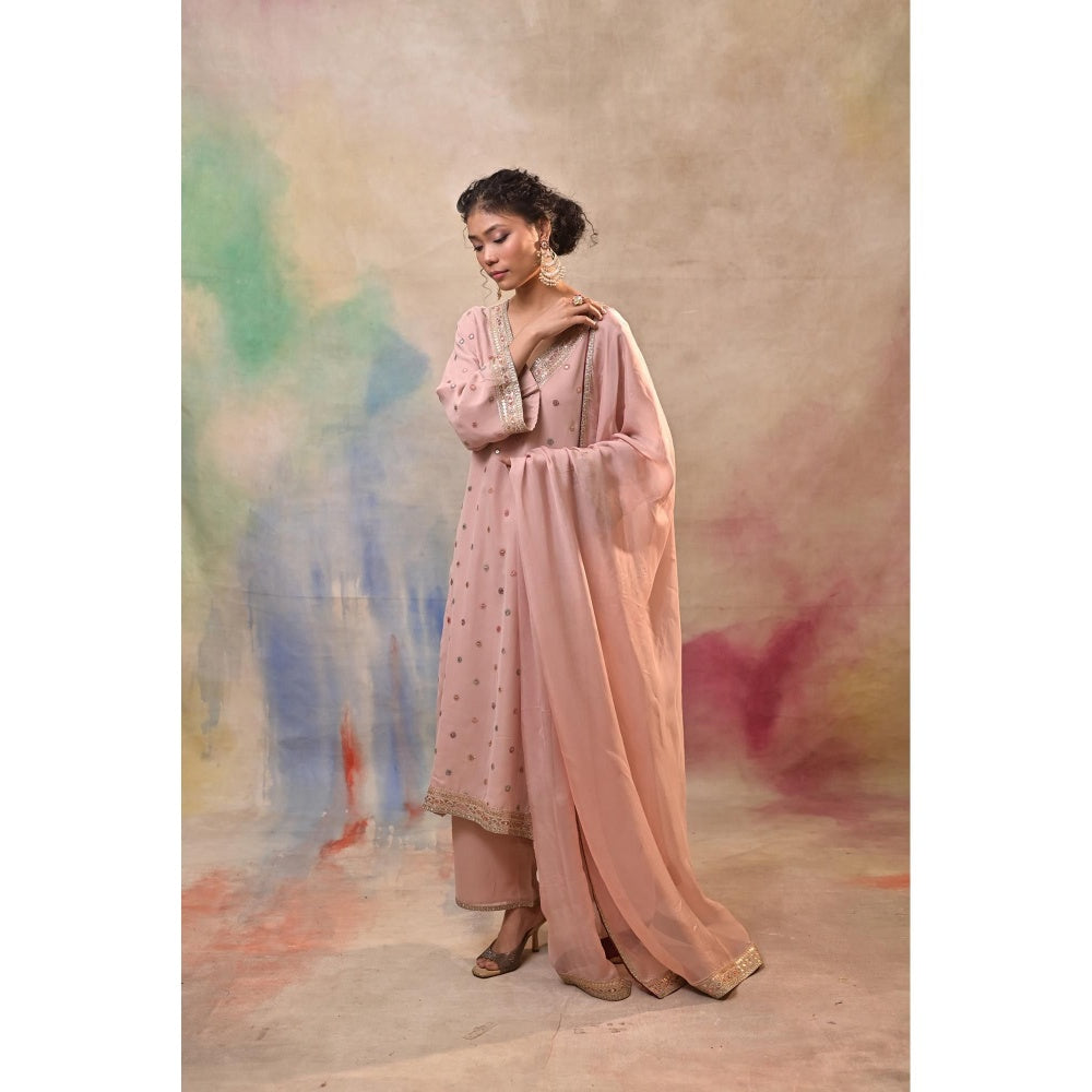 Jasashi Pink Embellished Kurta with Pant and Dupatta (Set of 3)