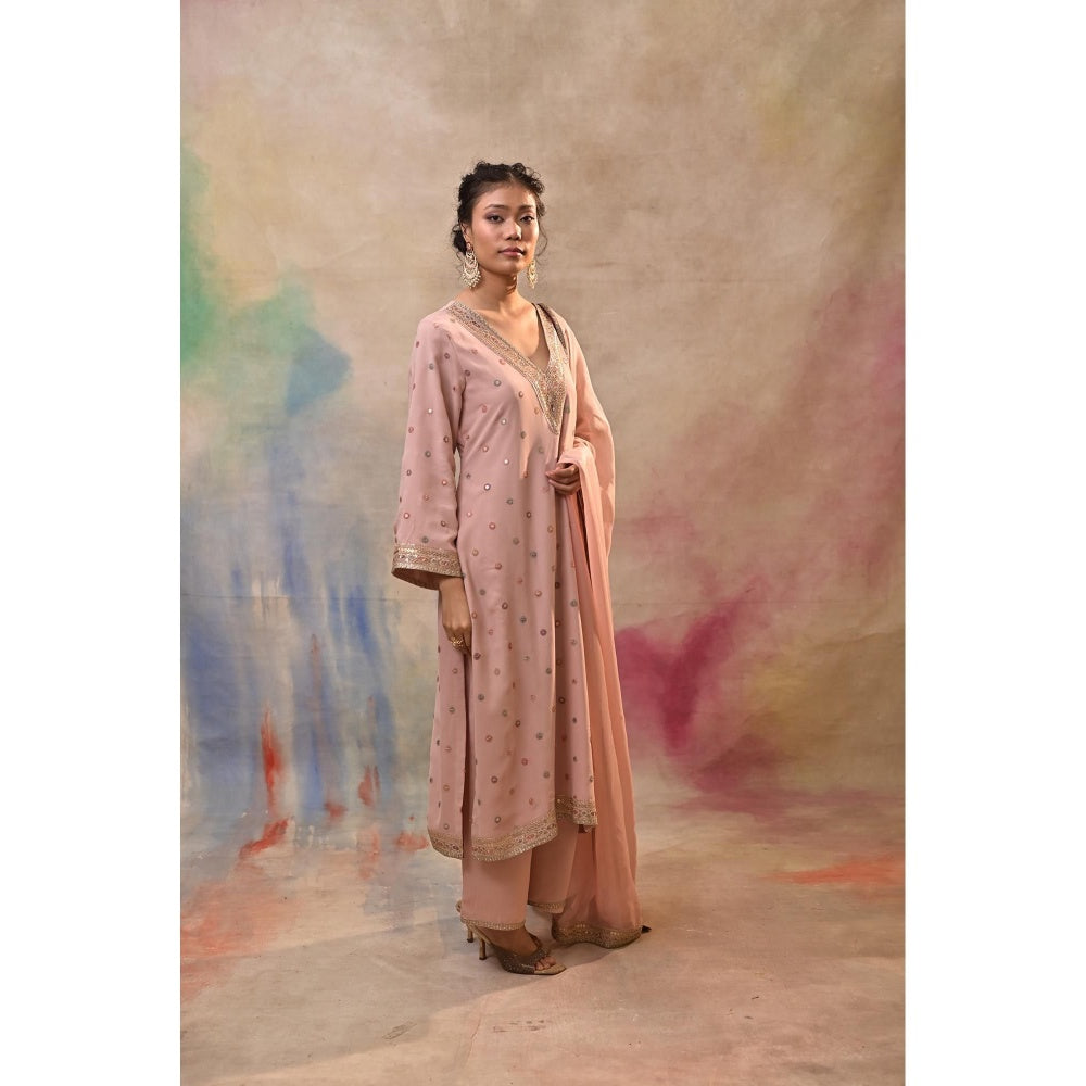 Jasashi Pink Embellished Kurta with Pant and Dupatta (Set of 3)