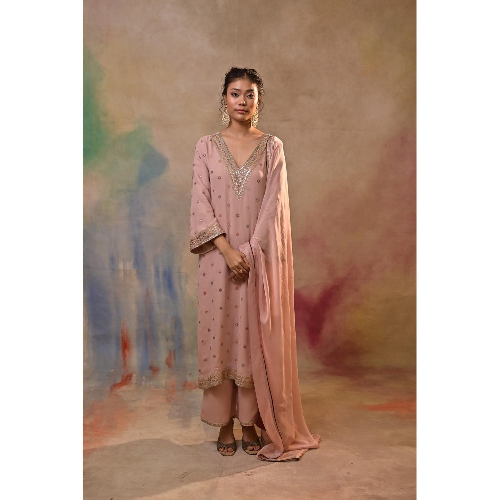 Jasashi Pink Embellished Kurta with Pant and Dupatta (Set of 3)