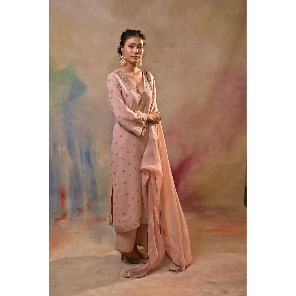 Jasashi Pink Embellished Kurta with Pant and Dupatta (Set of 3)