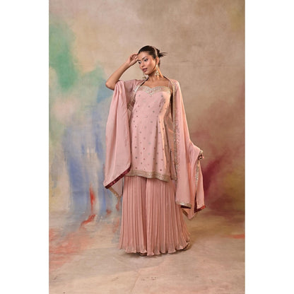 Jasashi Pink Embellished Sharara with Kurta and Dupatta (Set of 2)