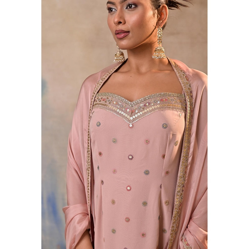 Jasashi Pink Embellished Sharara with Kurta and Dupatta (Set of 2)