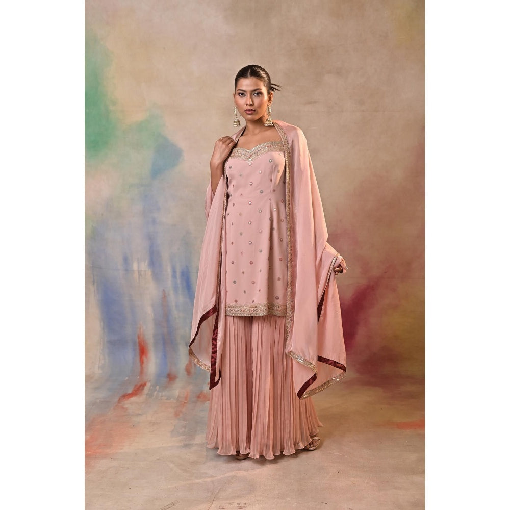 Jasashi Pink Embellished Sharara with Kurta and Dupatta (Set of 2)