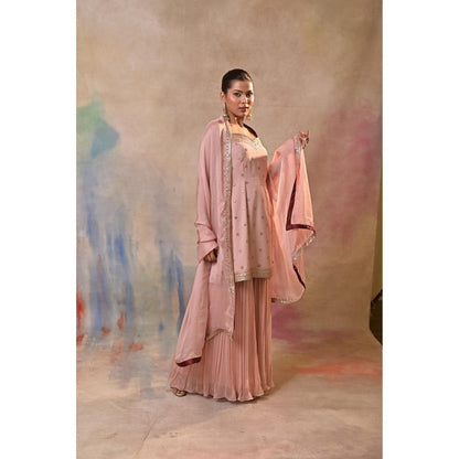 Jasashi Pink Embellished Sharara with Kurta and Dupatta (Set of 2)