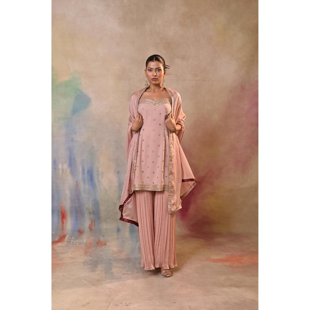 Jasashi Pink Embellished Sharara with Kurta and Dupatta (Set of 2)
