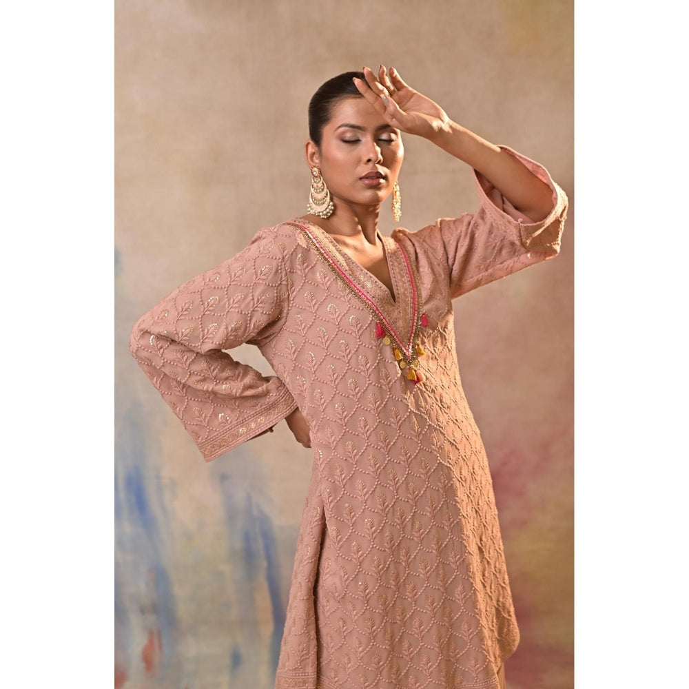 Jasashi Pink Palazzo with Kurta (Set of 2)