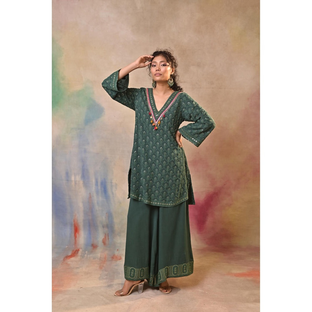 Jasashi Green Palazzo with Kurta (Set of 2)