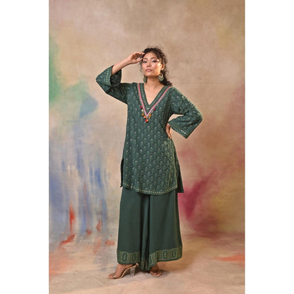 Jasashi Green Palazzo with Kurta (Set of 2)