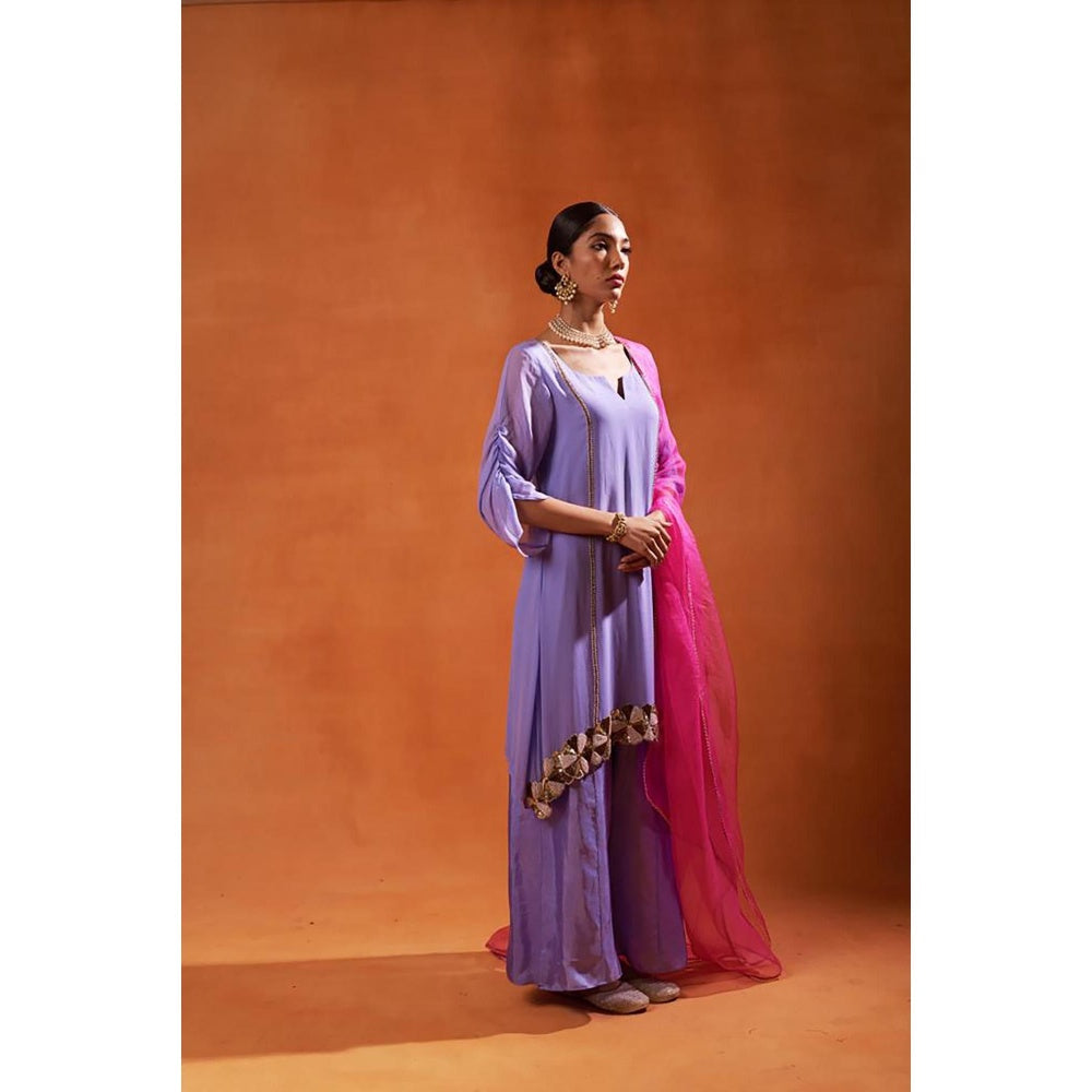 Jasashi Lavender Embroidered Kurta with Palazzo and Dupatta (Set of 3)