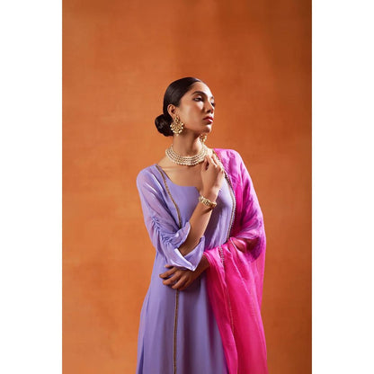 Jasashi Lavender Embroidered Kurta with Palazzo and Dupatta (Set of 3)