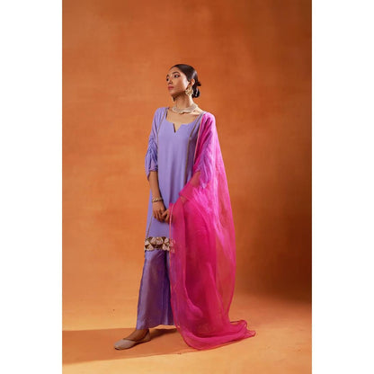 Jasashi Lavender Embroidered Kurta with Palazzo and Dupatta (Set of 3)