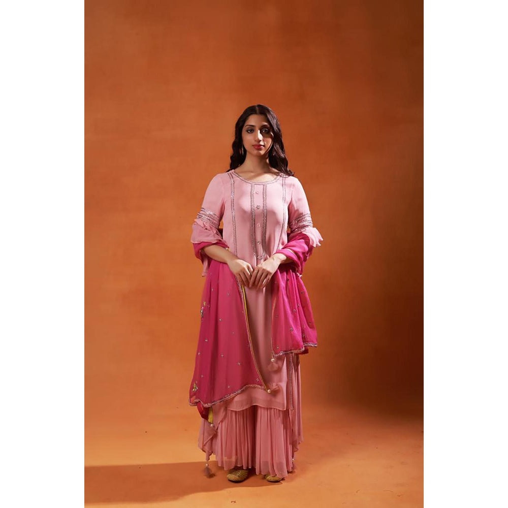 Jasashi Pink Embroidered Sharara with Kurta and Dupatta (Set of 3)