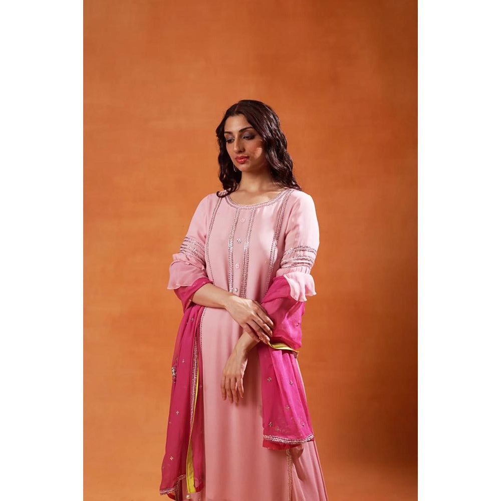 Jasashi Pink Embroidered Sharara with Kurta and Dupatta (Set of 3)