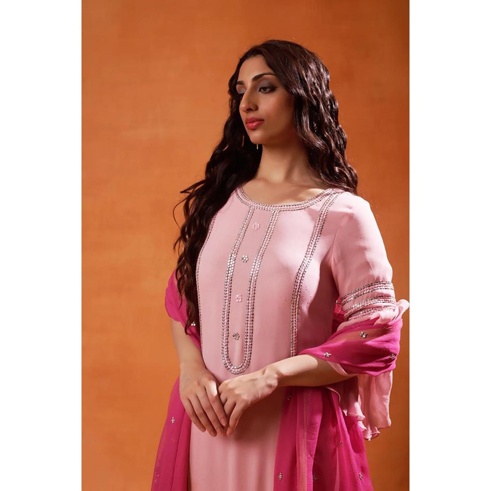 Jasashi Pink Embroidered Sharara with Kurta and Dupatta (Set of 3)