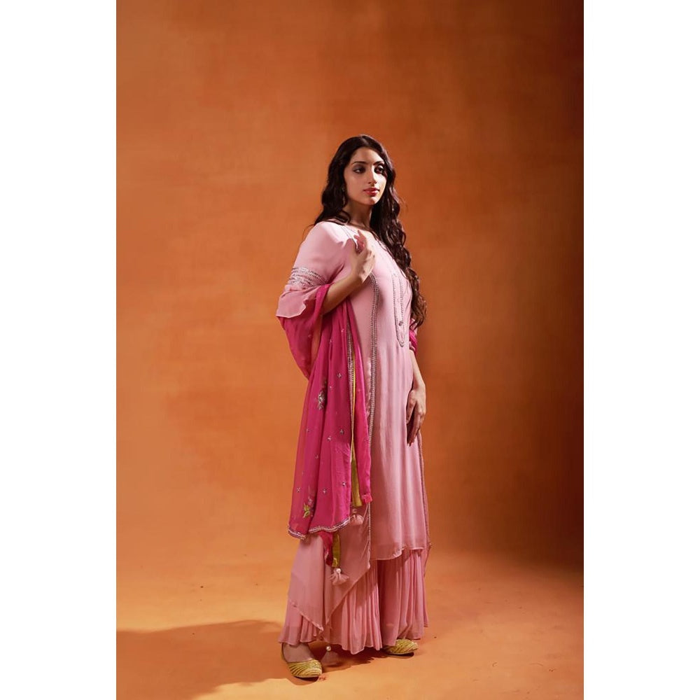 Jasashi Pink Embroidered Sharara with Kurta and Dupatta (Set of 3)