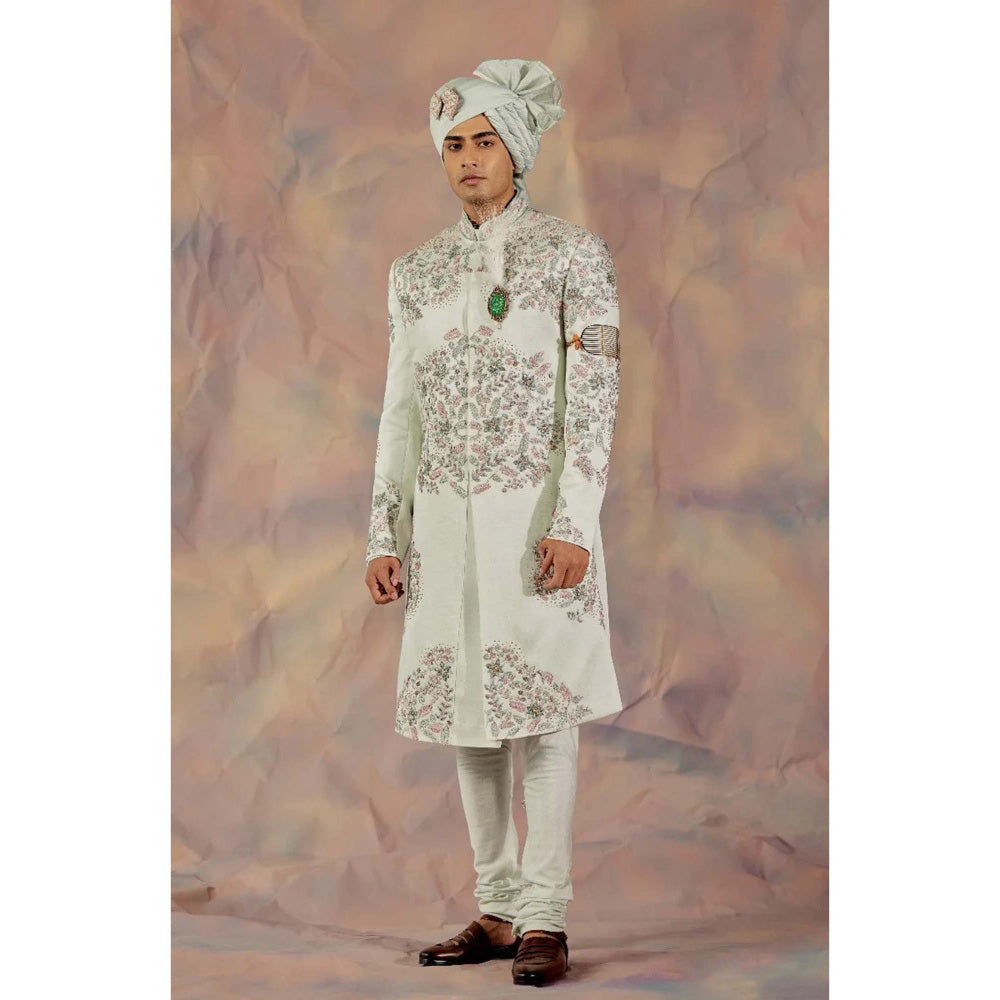 Jatin Malik Hazy Blue Kurta & Sherwani (Set of 4)