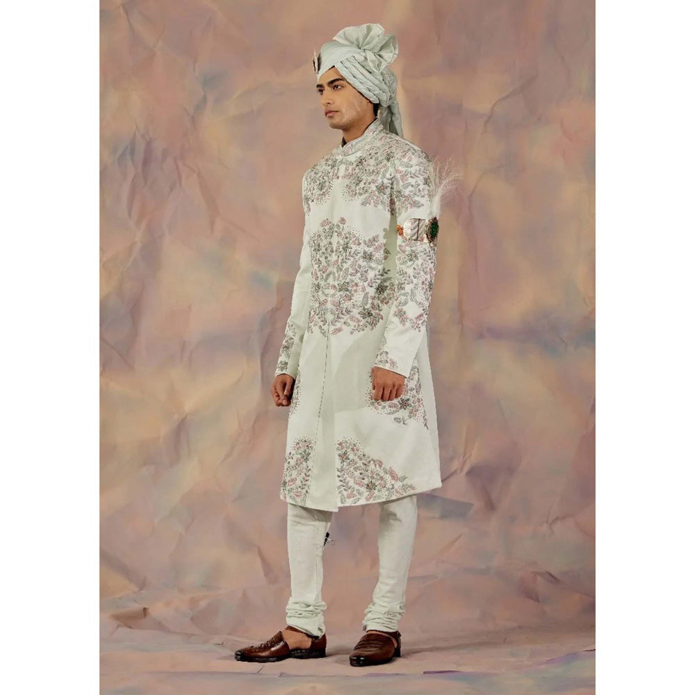 Jatin Malik Hazy Blue Sherwani (Set of 5)