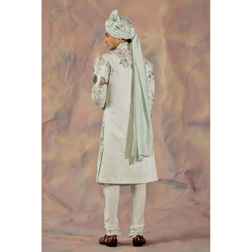 Jatin Malik Hazy Blue Sherwani (Set of 5)