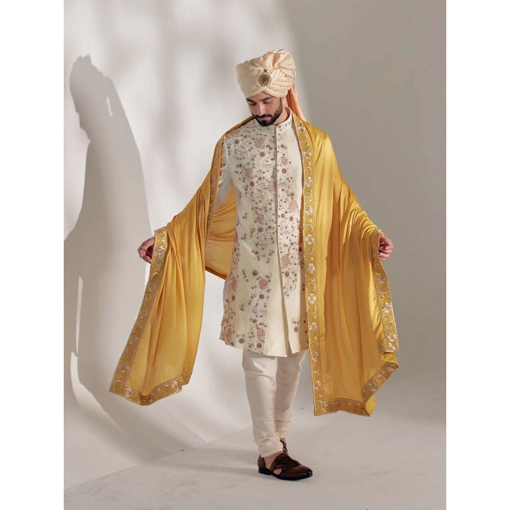 Jatin Malik Ivory Ochre Sherwani (Set of 5)