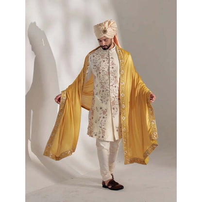 Jatin Malik Ivory Ochre Sherwani (Set of 5)