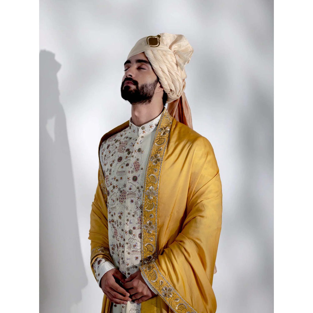 Jatin Malik Ivory Ochre Sherwani (Set of 5)