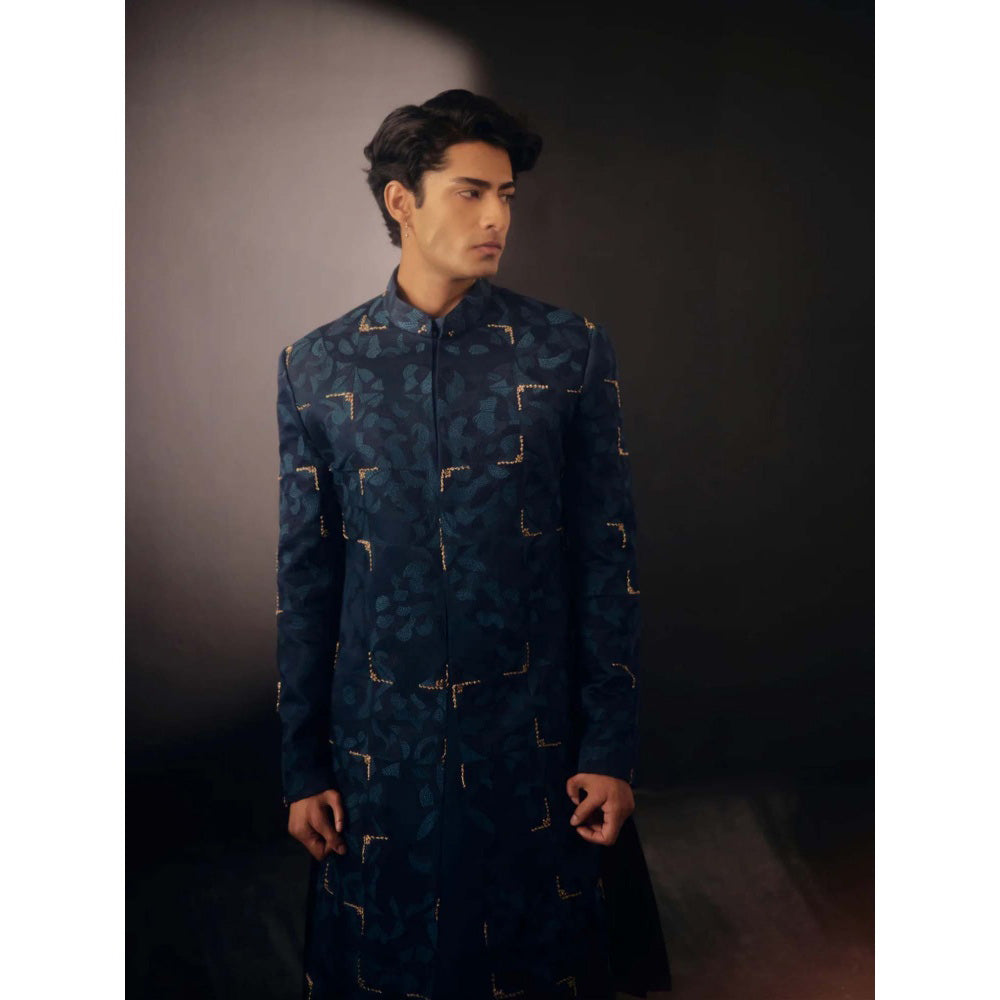 Jatin Malik Blue Sapphire Contemporary Sherwani (Set of 3)