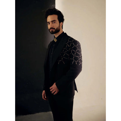 Jatin Malik Black Rhombus Tux (Set of 3)