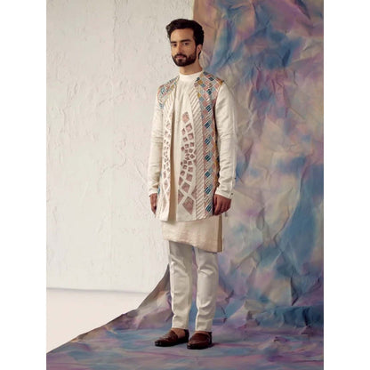 Jatin Malik Ivory Phulkari Shrug (Set of 3)