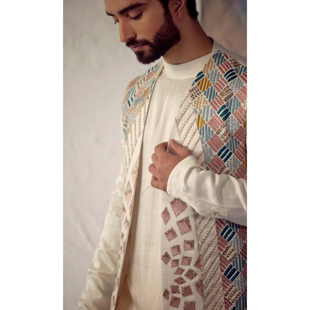 Jatin Malik Ivory Phulkari Shrug (Set of 3)