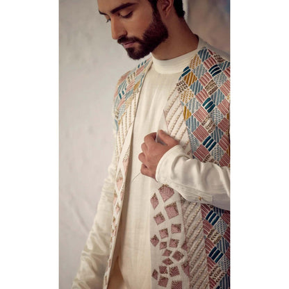 Jatin Malik Ivory Phulkari Shrug (Set of 3)