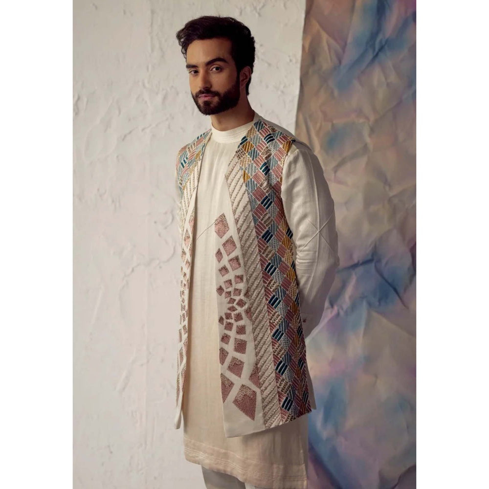 Jatin Malik Ivory Phulkari Shrug (Set of 3)