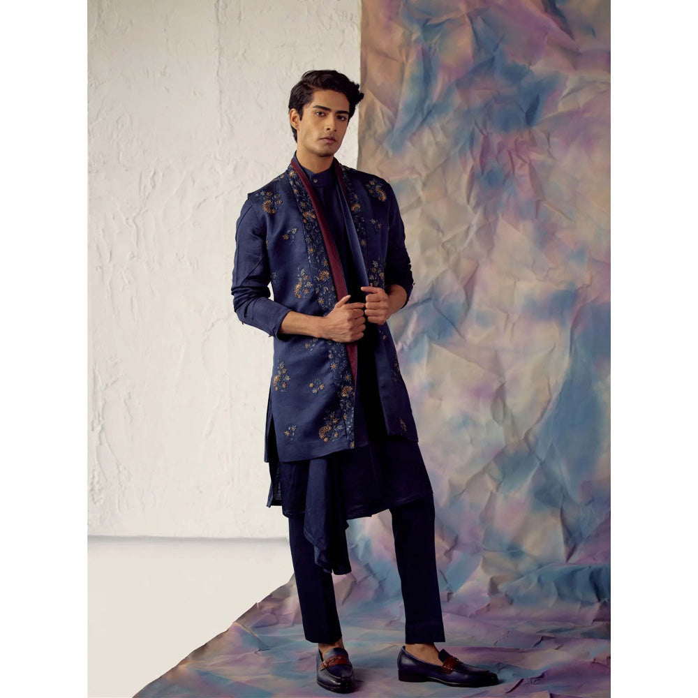 Jatin Malik Space Blue Shrug (Set of 3)
