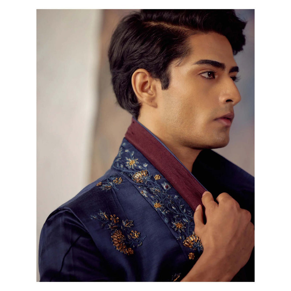 Jatin Malik Space Blue Shrug (Set of 3)