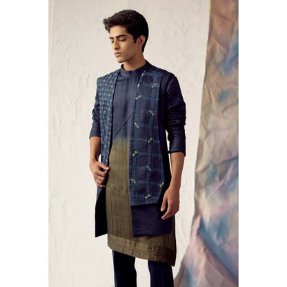 Jatin Malik Montage Blue Nehru Jacket (Set of 3)