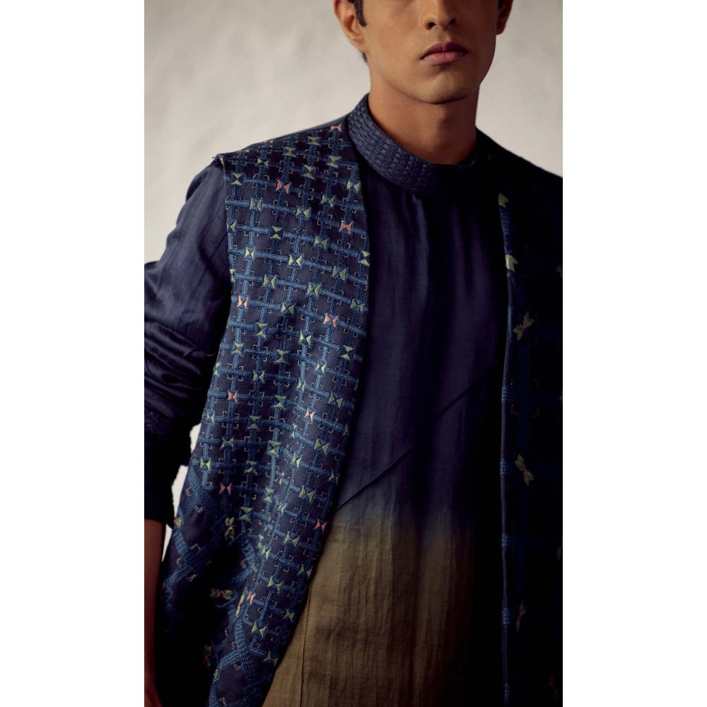 Jatin Malik Montage Blue Nehru Jacket (Set of 3)