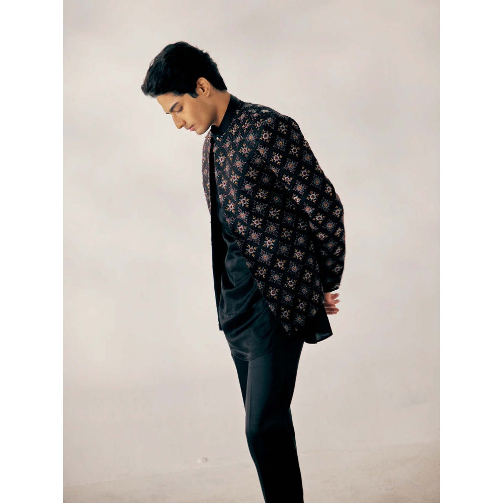 Jatin Malik Black Rose Short Jacket (Set of 3)