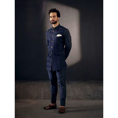 Jatin Malik Midnight Blue Bandhgala (Set of 2)